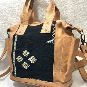 HandMade Huipil Convertible Crossbody Backpack Day Bag Authentic Leather Brown